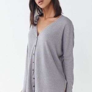 Out From Under Urban Outfitters Gray Waffle Thermal Button Down Top Small